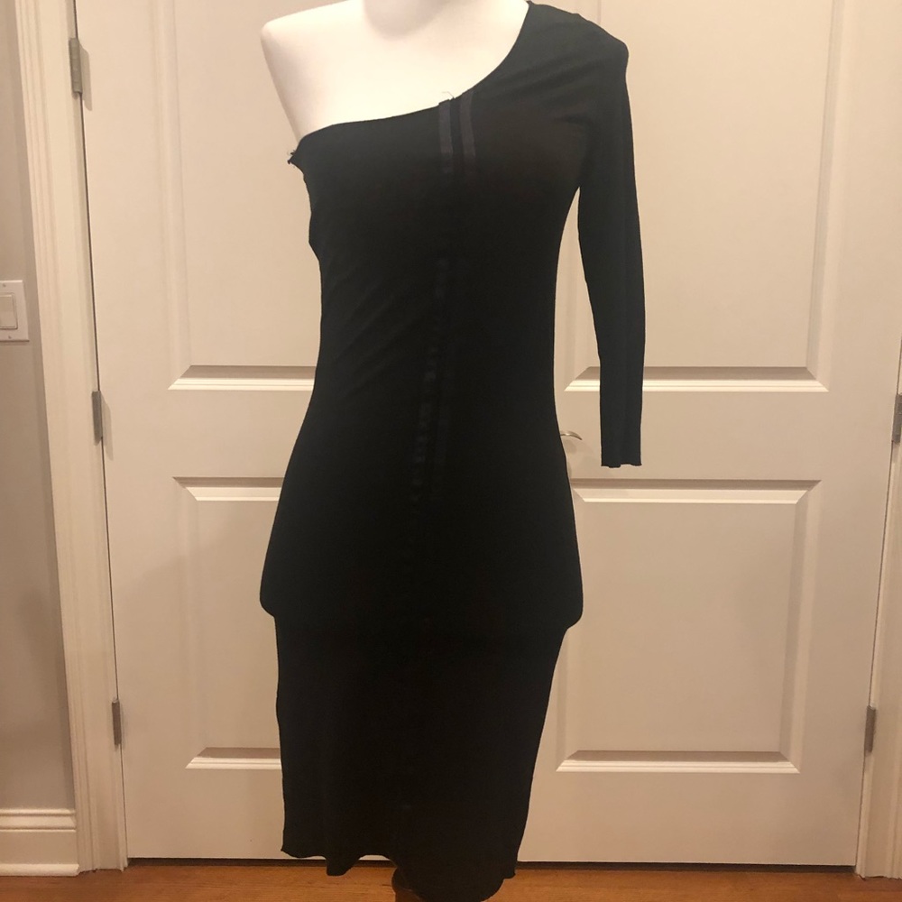 ALICE & OLIVIA One Shoulder Body-con Black Dress